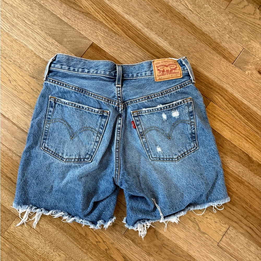 Levi's Light Blue Distressed Jean Shorts - Picture 5 of 9